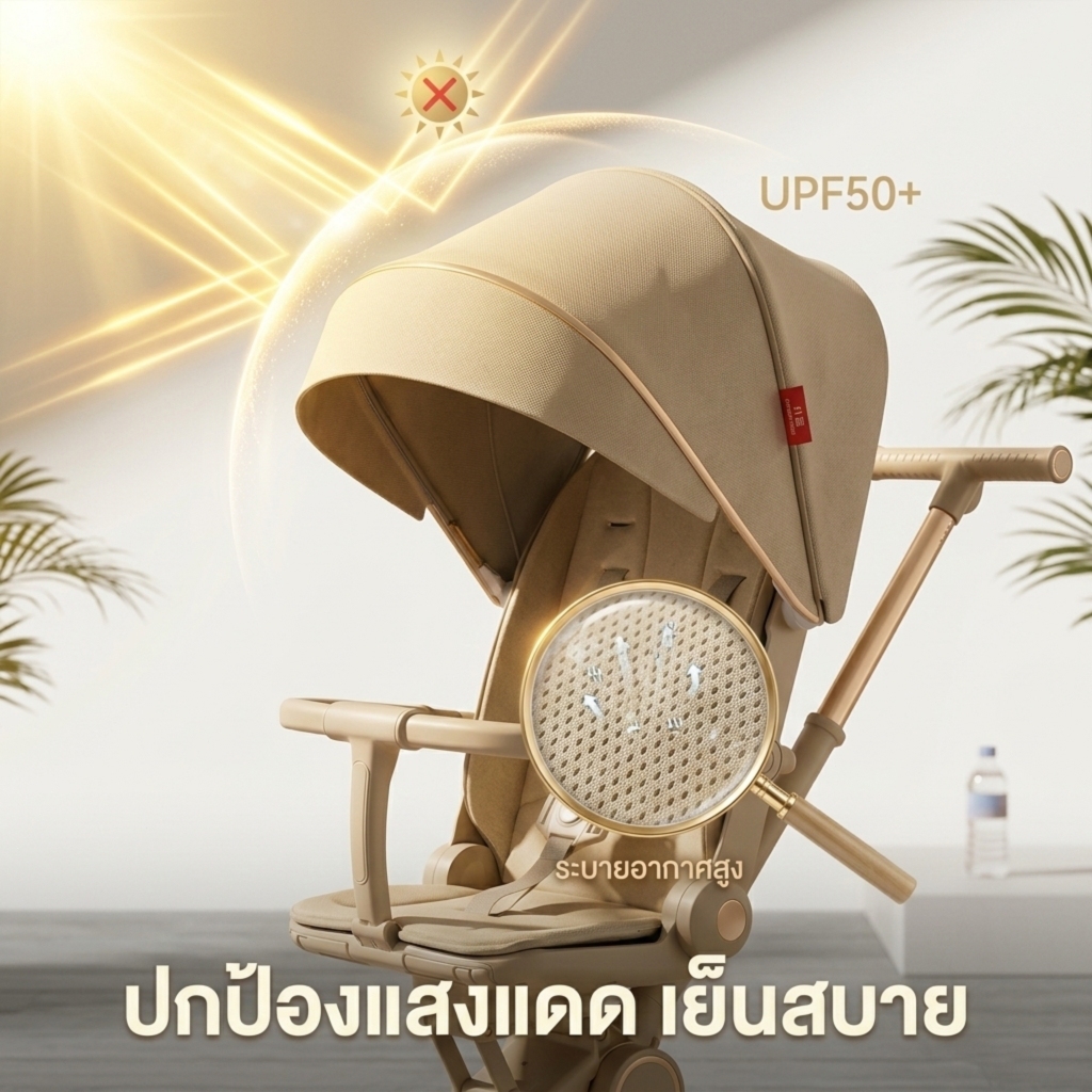 Beige รถเข็นเด็ก รถเข็นเด็กพับได้ 0-5 ปี รถเข็นเด็กพกพา รูปที่ 3