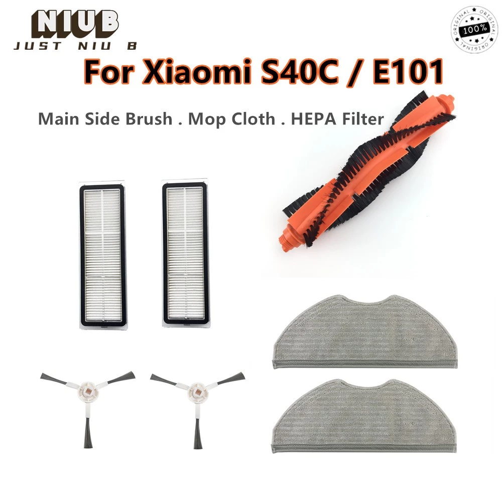 Fit สําหรับ ( Xiaomi Robot Vacuum S40C / E101 ) อุปกรณ์เสริมชิ้นส่วนหลักแปรงด้านข้างกรอง Mop Rag เครื่องดูดฝุ่นหุ่นยนต์ชุดต่อเนื่อง