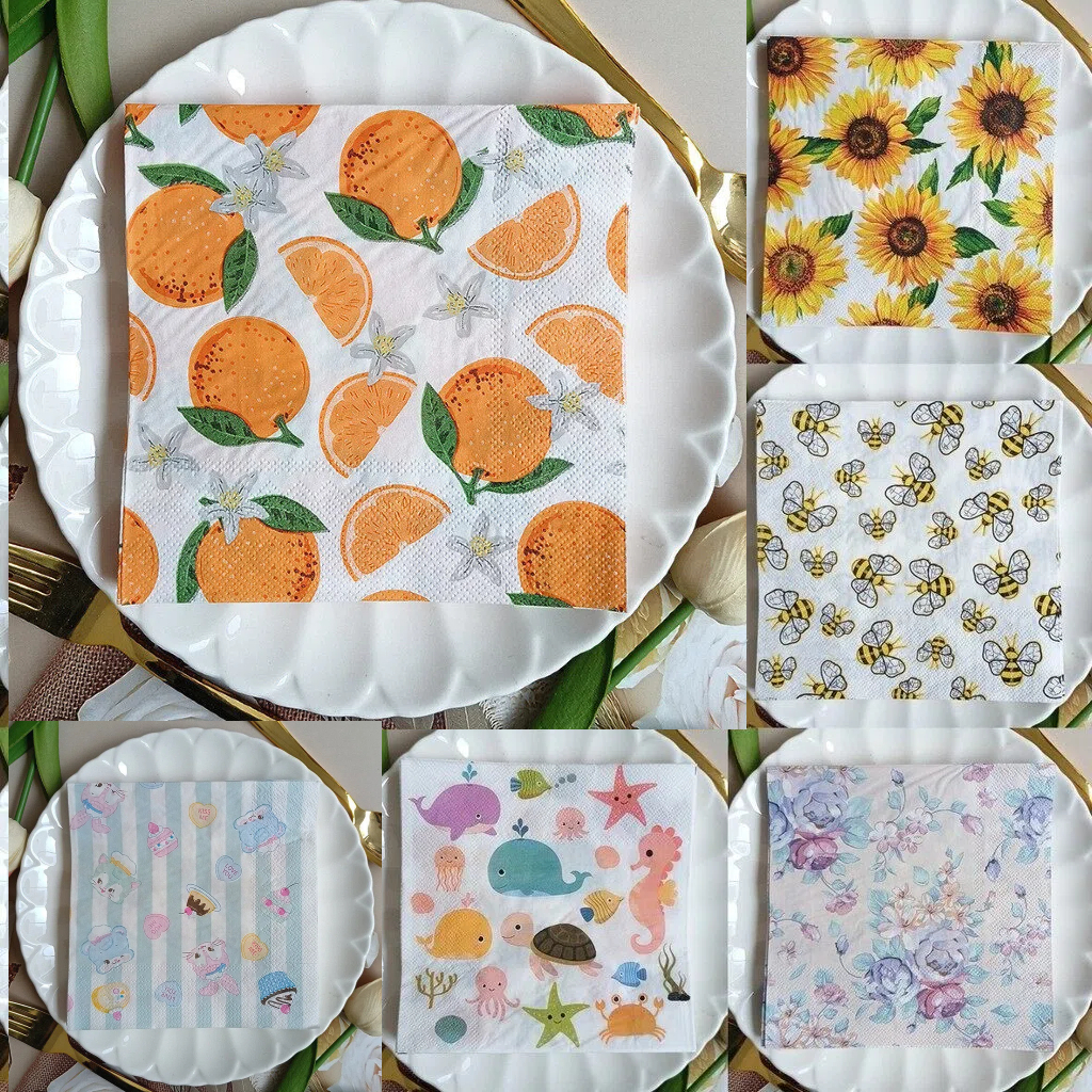 20 ชิ้น/แพ็คดอกไม้ตาราง Decoupage กระดาษผ้าเช็ดปากกระดาษกระดาษทิชชูสําหรับ Party Decor Supplies