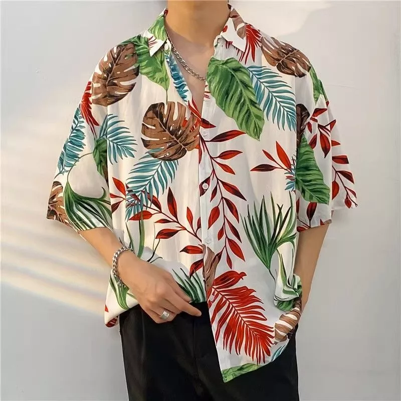Xingbright เสื้อฮาวายแขนสั้น ลายดอกไม้ คอปก ติดกระดุม thumbnail 3