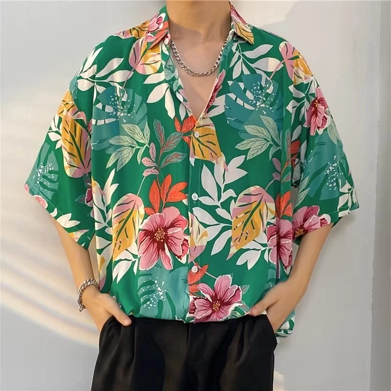 Xingbright เสื้อฮาวายแขนสั้น ลายดอกไม้ คอปก ติดกระดุม thumbnail 5
