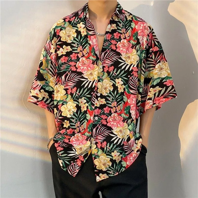 Xingbright เสื้อฮาวายแขนสั้น ลายดอกไม้ คอปก ติดกระดุม thumbnail 6