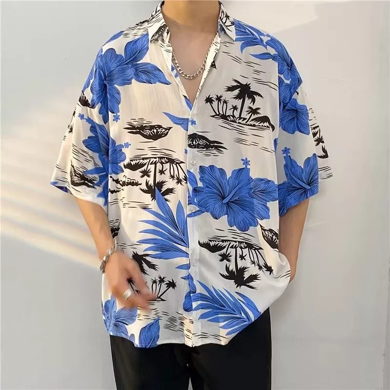 Xingbright เสื้อฮาวายแขนสั้น ลายดอกไม้ คอปก ติดกระดุม thumbnail 7