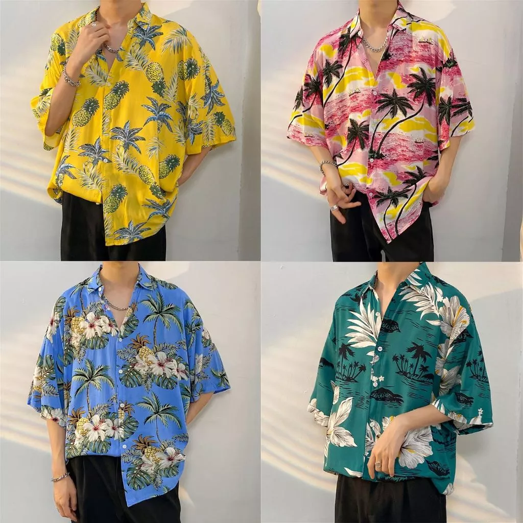 Xingbright เสื้อฮาวายแขนสั้น ลายดอกไม้ คอปก ติดกระดุม thumbnail 8