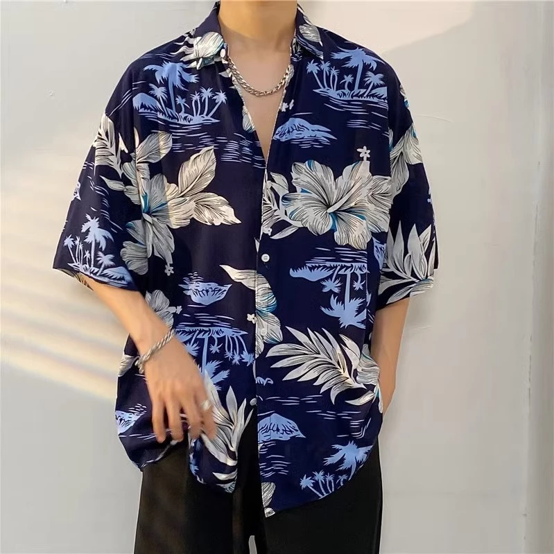 Xingbright เสื้อฮาวายแขนสั้น ลายดอกไม้ คอปก ติดกระดุม thumbnail 10