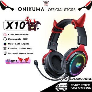ONIKUMA X10 หูฟังเกมมิ่งหูแมว ไมโครโฟนถอดได้ ตัดเสียงรบกวน ห…
