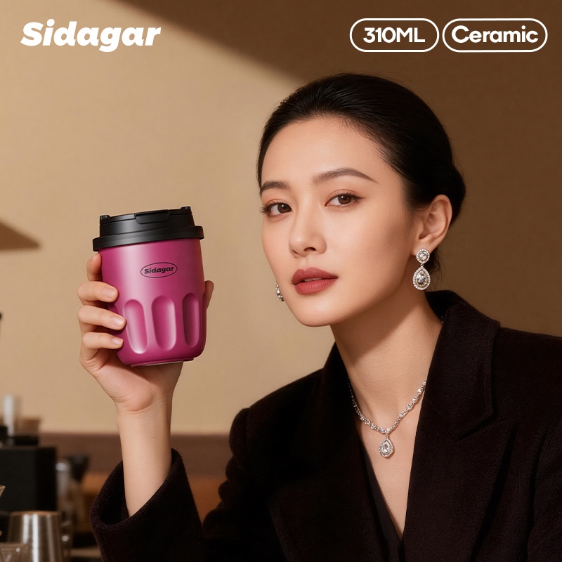Sidagar เคลือบเซรามิก ถ้วยกาแฟ ขนาดเล็ก ถ้วยเก็บอุณหภูมิ แบบพกพา กลางแจ้ง ถ้วยน้ํา 310มล แก้วเก็บความเย็น