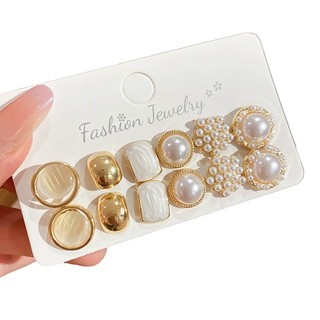 6 Pairs Pearl Round Stud Earrings Set for Women Vintage Elegant Fashion Daily Commute Jewelry