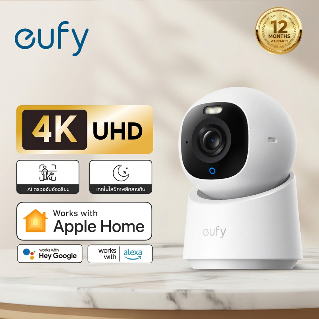 ANKER eufy E30 วงจรปิด 4K UHD Indoor กล้องพร้อมการตรวจจับ CCTV พาโนรามา 360° AI การติดตามตามอัจฉริย