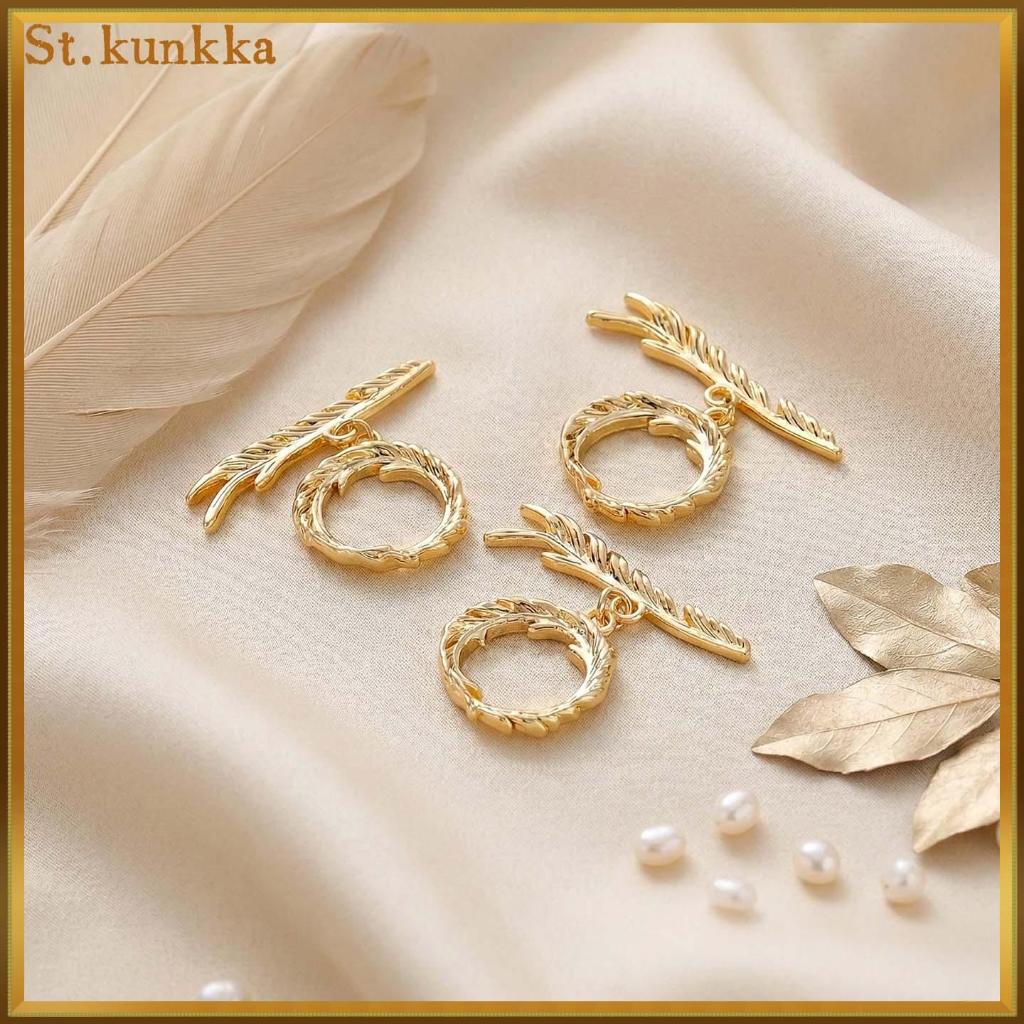 St.Kunkka 4 ชิ้น ขอบพลาทินัม 18K แบบขนนก OT หัวเข็มขัด สำหรับสร้อยข้อมือและสร้อยคอมีการออกแบบลายขนนก