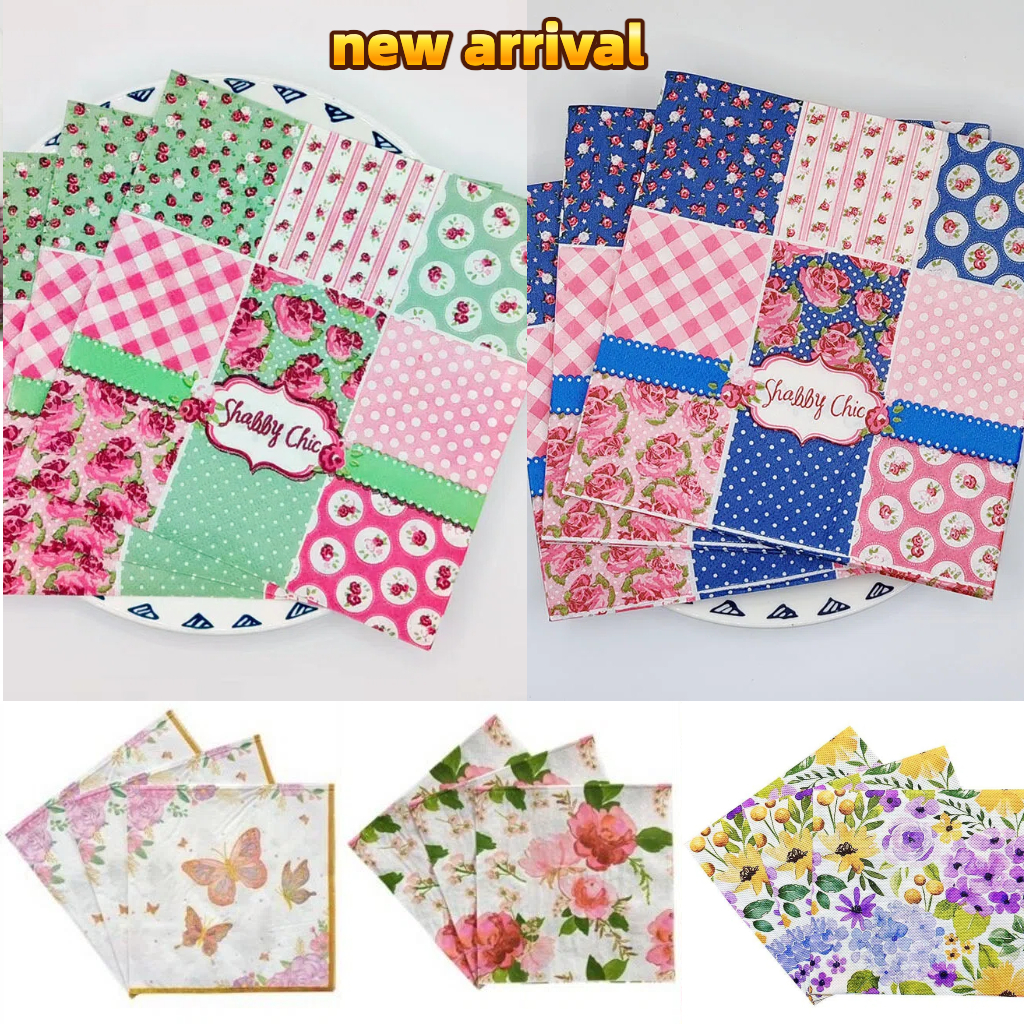 【100 แบบ】กระดาษเช็ดปาก พิมพ์ลายดอกไม้ สําหรับตกแต่ง 20 ชิ้น ต่อแพ็ก