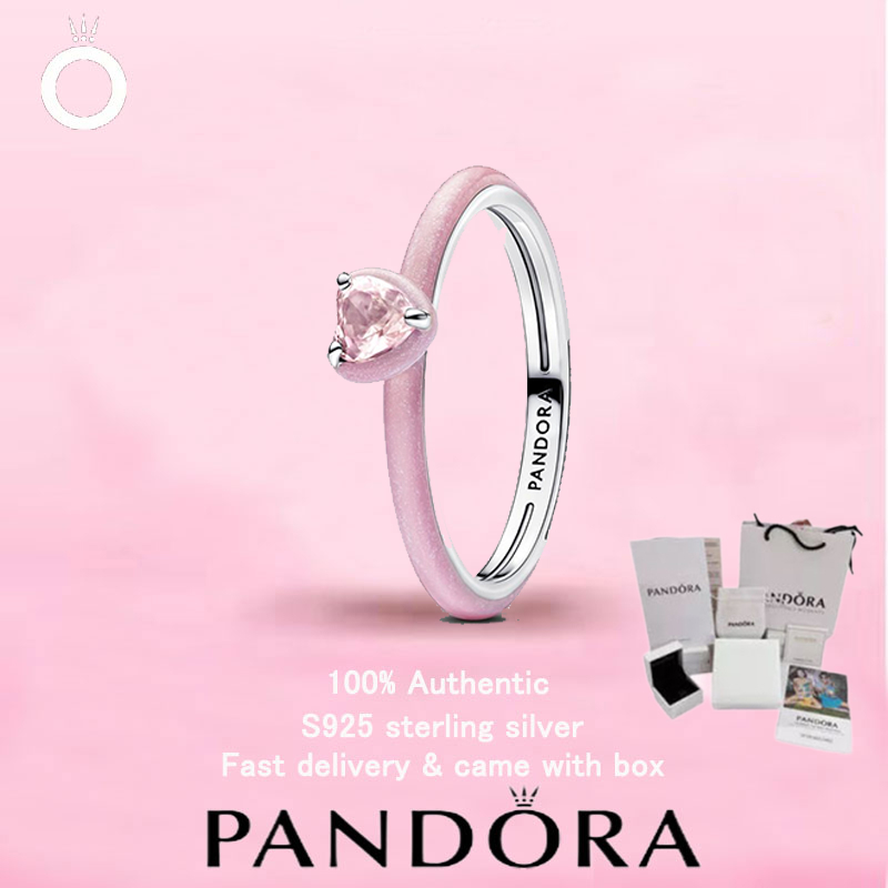 แหวนหัวใจจักรสีชมพู PANDORA S925 เงินสเตอร์ลิง เพลงแทนความรักในวันวาเลนไทน์
