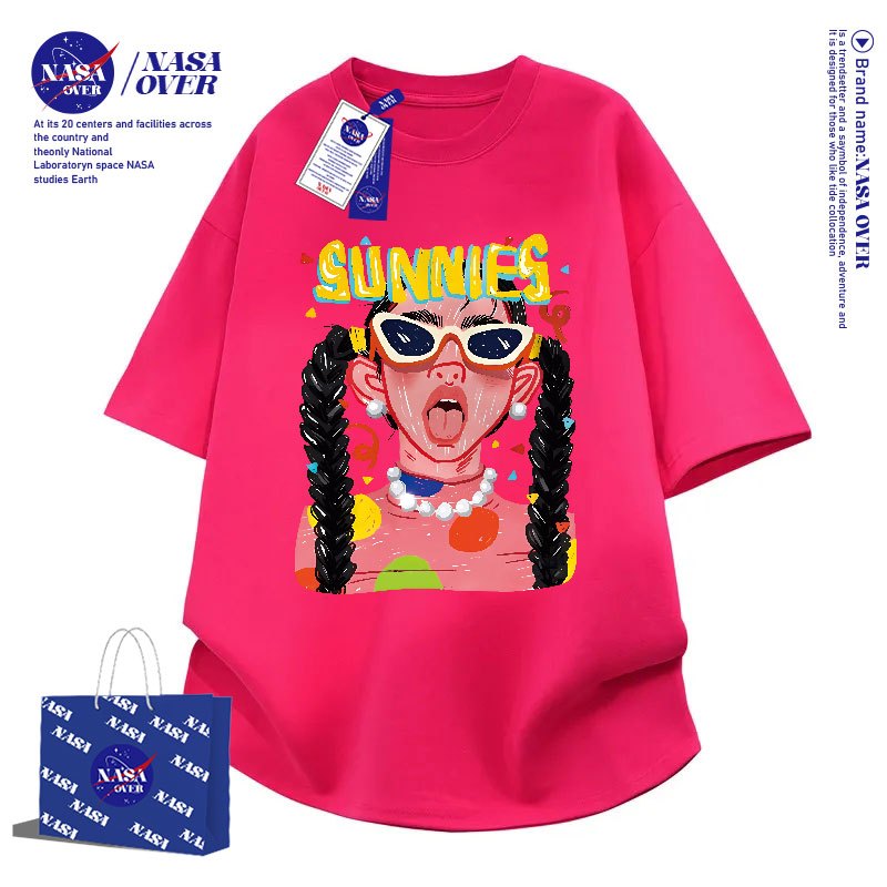 【จัดส่งจากกรุงเทพฯ】 NASA เสื้อผ้าฤดูร้อน สีชมพูโรส oversize เสื้อ อเมริกัน hiphop สาว hiphop ทันสมัย ทรենด์ ยูนิเซ็กส์ YG568