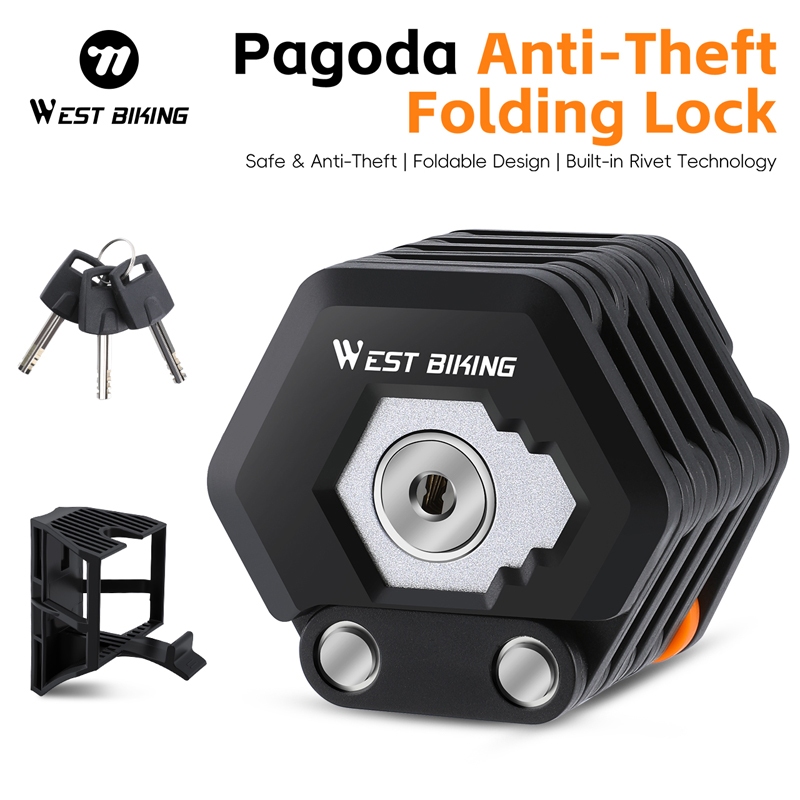 WEST BIKING ล็อคพับได้อลูมิเนียมสำหรับจักรยาน ป้องกันขโมย ขนาดกระทัดรัด พกพาสะดวก ใช้กับเสือภูเขา สกู๊ตเตอร์ไฟฟ้า และรถจักรยานยนต์