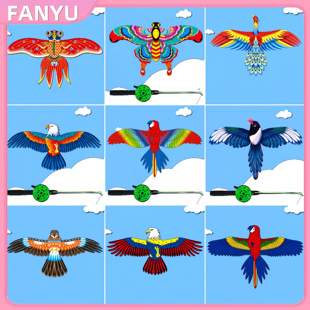 1 ชุดเด็ก Flying Kite การ์ตูน Mermaid Parrot Magpies Eagle Kite พร้อมที่จับเด็ก Flying Kite ของเล่นกลางแจ้ง
