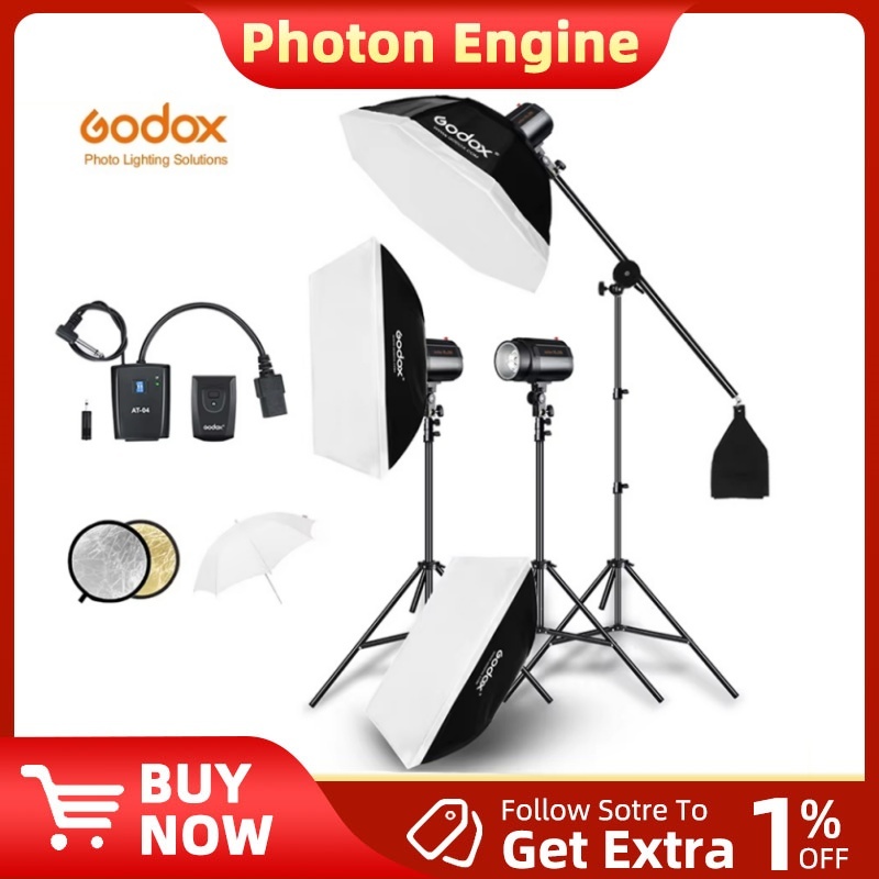 Godox 600Ws สตูดิโอแฟลชชุดไฟ 3 ชิ้น 200Ws ไฟถ่ายภาพพร้อมขาตั้งไฟทริกเกอร์กล่องนุ่ม