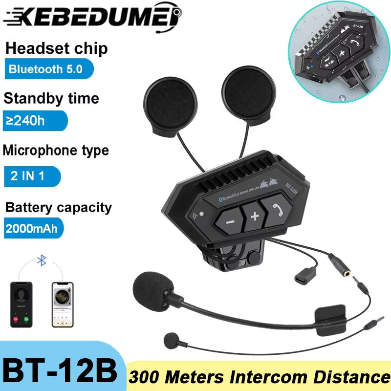 BT12 ชุดหูฟังบลูทูธสำหรับหมวกกันน็อกมอเตอร์ไซค์ – แบตฯ 2000mAh เสียงสเตอริโอ ใช้ได้ทั้งหมวกเต็มใบและครึ่งใบ ฟังเพลงกับโทรได้ในตัว