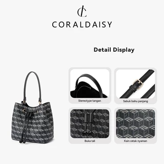CORALDAISY สินค้าใหม่ปี 2026 กระเป๋าสะพายข้างทรงถัง กระเป๋าสะพายไหล่สายยาว ดีไซน์หรูหราด้วยเชือกรูด