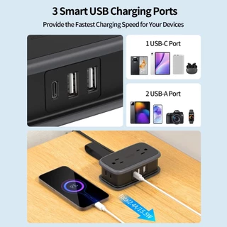 ORICO-NTONPOWER สายไฟแบบพกพา Travel Power Strip พร้อมพอร์ต USB พร้อมสายไฟม้วน 1.2M