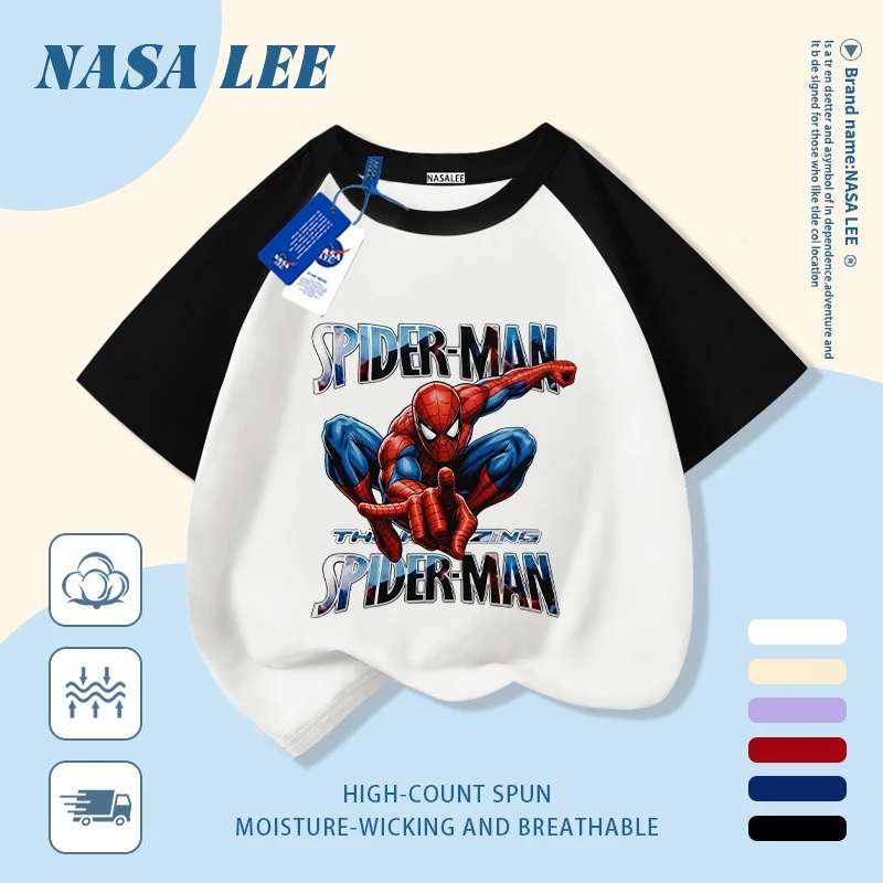 เสื้อนาซ่าผ้าฝ้ายแท้นุ่มสบายในสไตล์สไปเดอร์แมนสำหรับเด็ก