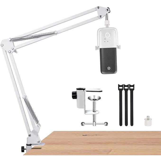 สําหรับ Elgato Wave แขนไมค์สีขาว, แขนบูมสีขาวเข้ากันได้กับไมโครโฟน Elgato Wave 3, ขาตั้งโต๊ะสีขาวสํา
