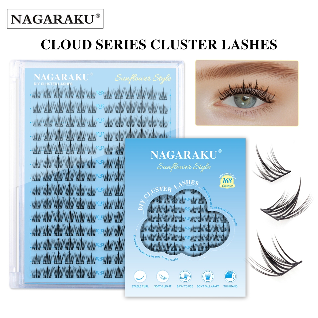 NAGARAKU DIY Cluster Lash Cloud Series ธรรมชาติน้ําหนักเบา Soft Self-Grafting Segmented Bundles สบายอุปกรณ์แต่งหน้า