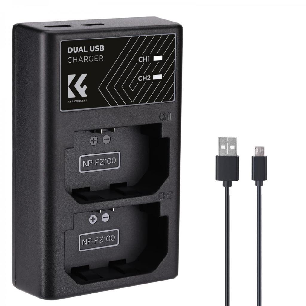 K&F Concept NP-FZ100 Dual Slot Quick Charger สําหรับ Sony A7III/A7RIII/A9/A6600/A7RIV, USB ชาร์จเร็ว