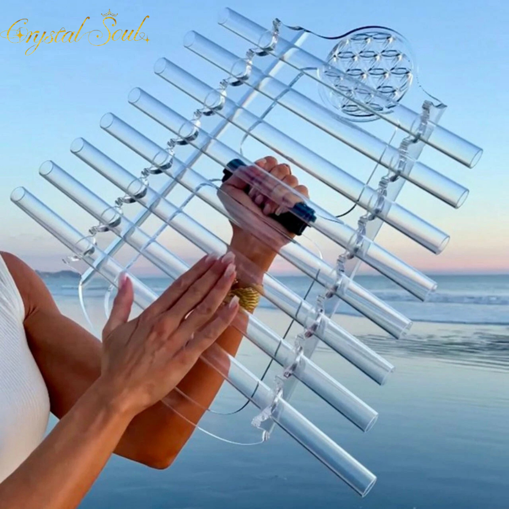 Crystal Soul Crystal Harp C5-C6 Tone 99.99% Natural Quartz Perfect Intonation with Box and Stand for Sound Therapy & Healing