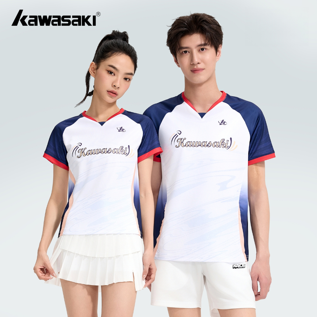 Kawasaki 2026 ใหม่ Women & Men V คอแบดมินตัน Pickball Jersey Sweat-wicking Quick Dry Breathable Sport Top K1C02-D2123&K1C02-D1123