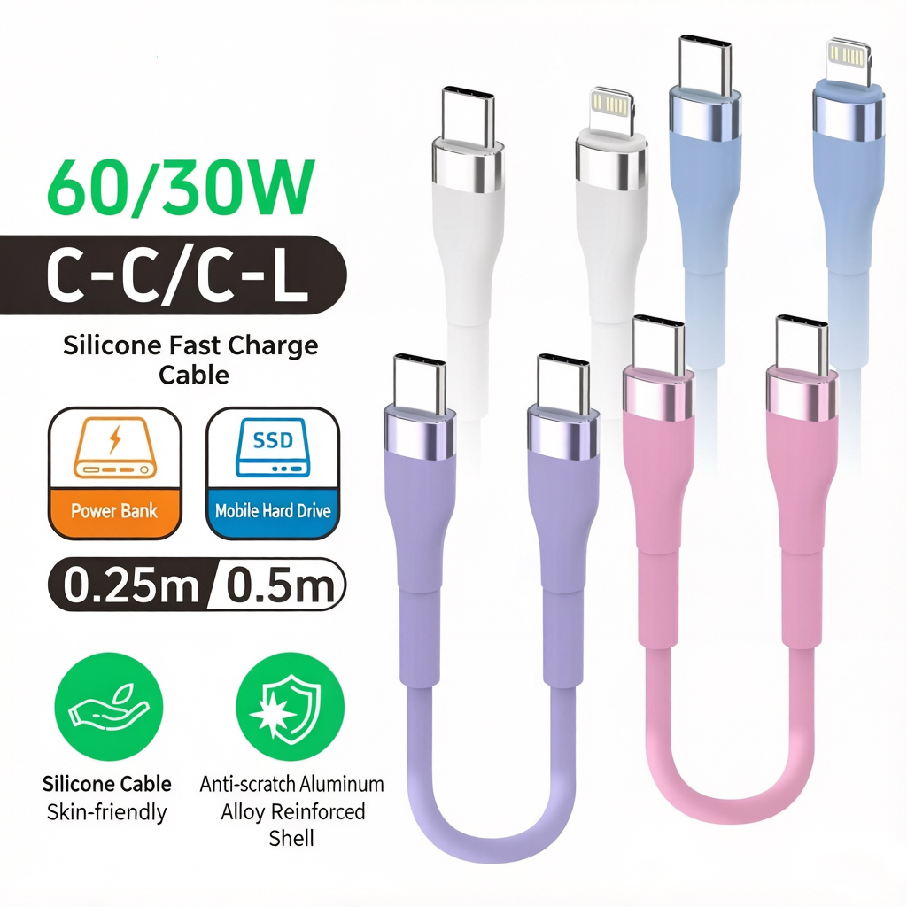 Twitch 0.25M 0.5M สั้น USB/Type C ถึง Type C สาย 6A 66W Fast Charging USB-C Charger Power Bank สายสําหรับสมาร์ทโฟน