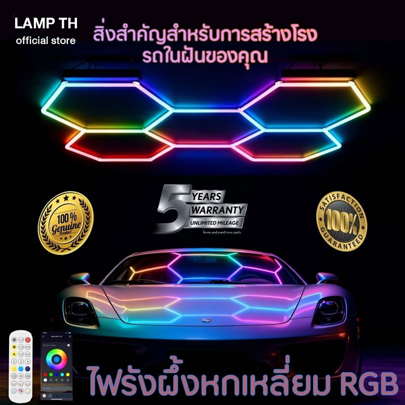 ไฟ LED ไฟรังผึ้ง RGB ควบคุมรีโมท&แอป ขนาดใหญ่ 1635x2350mm เหมาะสำหรับใช้ในโรงรถ โรงยิม หรือห้องเล่นเกม