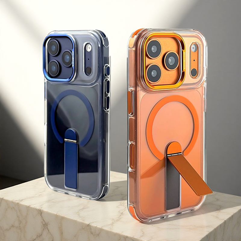 พร้อมวงเล็บโลหะที่มองไม่เห็น/โปร่งใสอะคริลิคเคสแข็ง/สีส้ม เคส เข้ากันได้กับ for iPhone 17 16 15 14 13 Pro Max Case