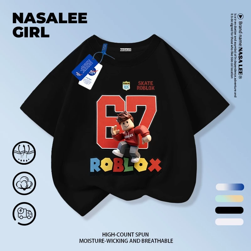 เสื้อยืดผ้าฝ้ายเด็ก NASA ลาย sixseven ทรงหลวม