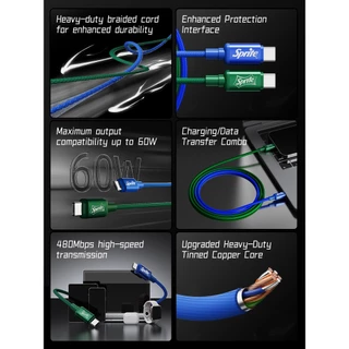 Coca-Cola C16 Silver Speed Series 6A 66W Fast CHARGING Data Cable USB to Type-C สังกะสีอัลลอยด์ถักชาร์จความเร็วสูงและสายถ่ายโอนข้อมูล