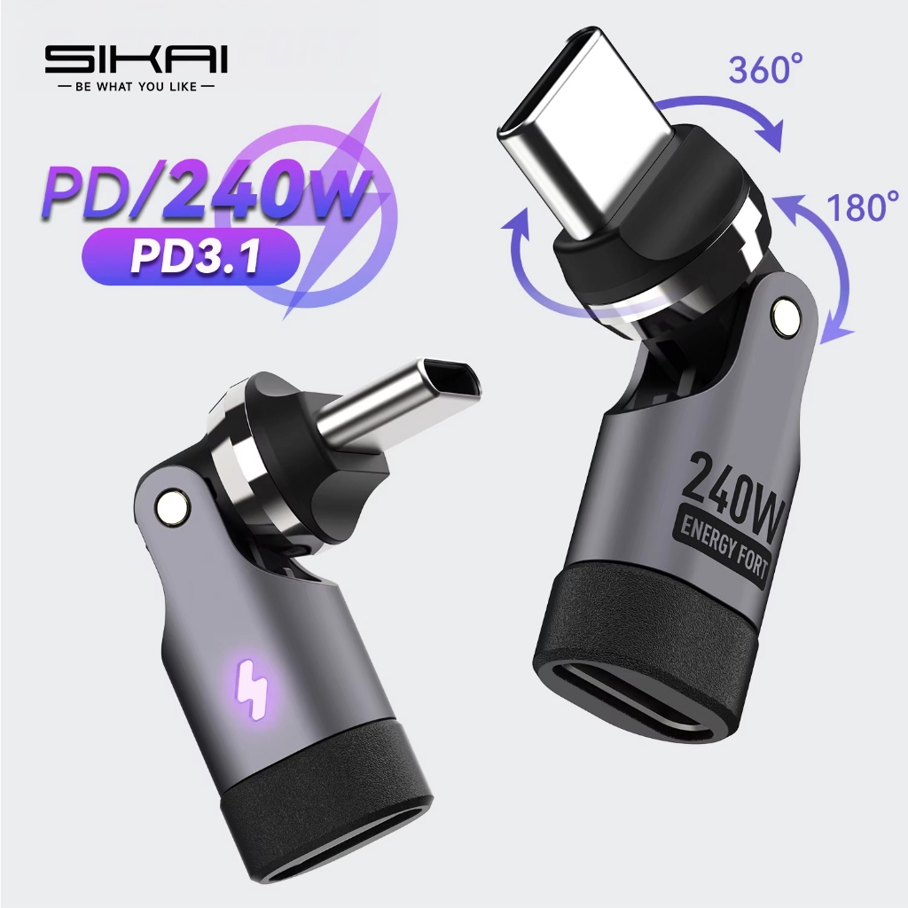อัพเกรด 240W PD3.1 540° อะแดปเตอร์หมุนได้ ปลั๊ก TypeC เป็น C ขั้วต่อการชาร์จความเร็วสูงรองรับการถ่ายโอนข้อมูล
