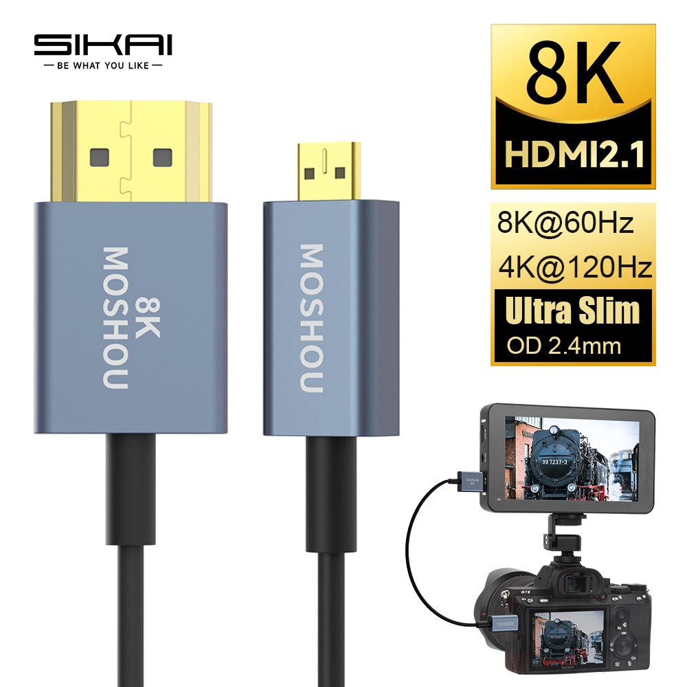 สาย HDMI to HDMI 2.1 Ultra Thin Micro HDMI to HDMI สาย Mini HDMI to HDMI สาย 8K @ 60Hz 4K @ 120Hz สํ
