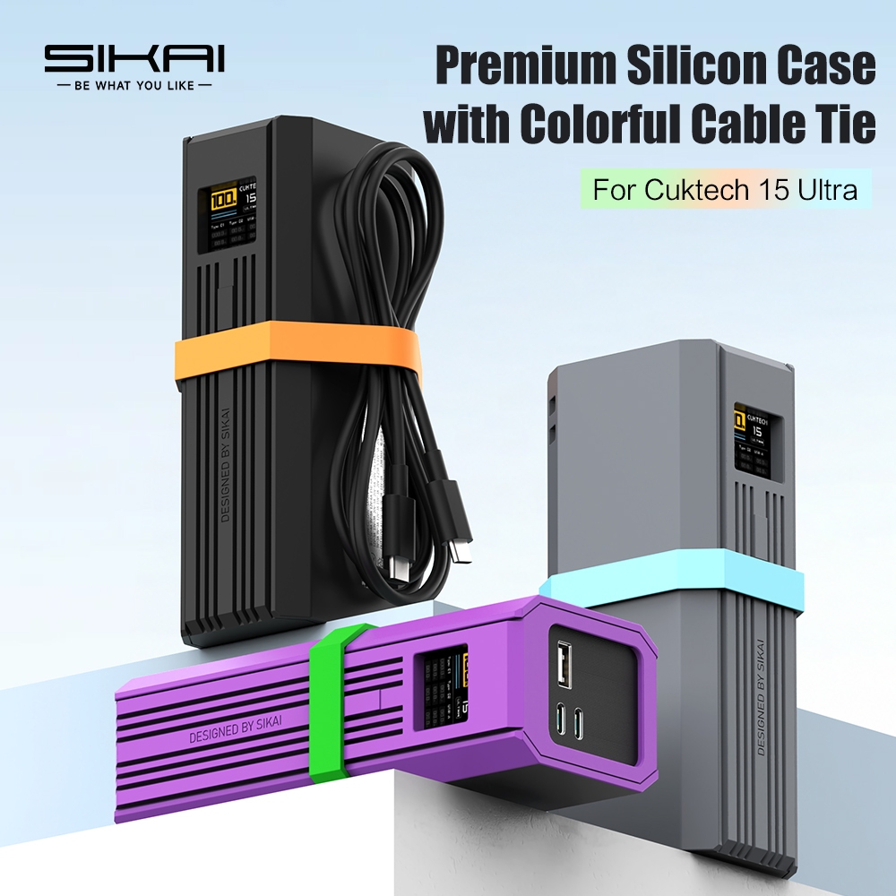 SIKAI เคสซิลิโคนสําหรับ Cuktech 15 Ultra Power Bank 2025 รุ่นล่าสุดพร้อมสายคล้องมือ Sim/TF Card Storage Cable Tie