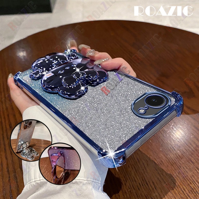 หรูหราไฟฟ้ากระต่ายน่ารักกระจกแต่งหน้า Csae ใช้งานร่วมกับ iPhone 17e 16e Gradient ประกายซิลิโคน Soft 