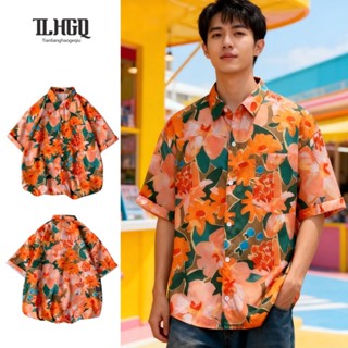 TLHGQ สื้อเชิ้ตแขนสั้นลายดอกไม้ สำหรับผู้ชายและผู้หญิง สไตล์…