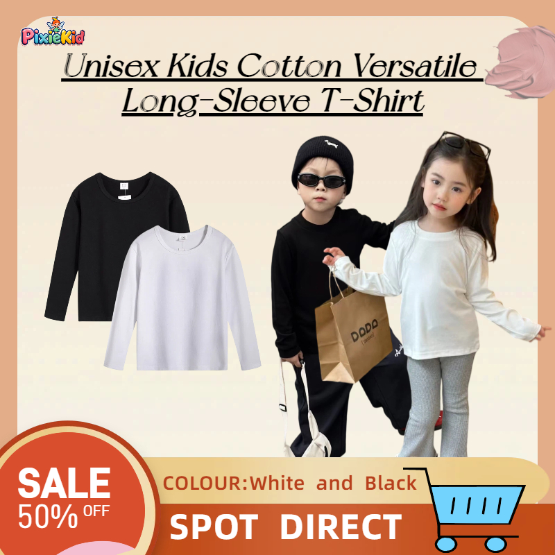 เสื้อยืด PIXIEKID สไตล์คลาสสิกสำหรับเด็ก ทำจากผ้าฝ้ายผสมนุ่ม มีให้เลือกทั้งสีขาวและดำ