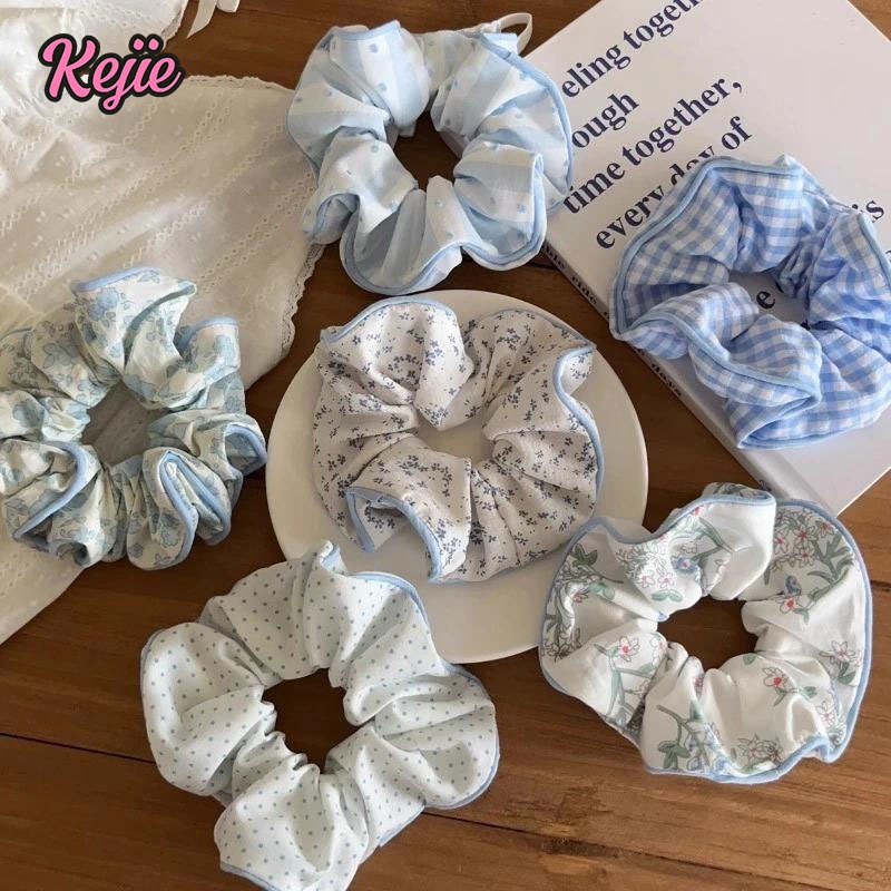 ผ้าผูกผมผ้าสีฟ้าเกลือทะเลเกาหลีสไตล์อินหวานอเนกประสงค์ Scrunchie เครื่องประดับผม