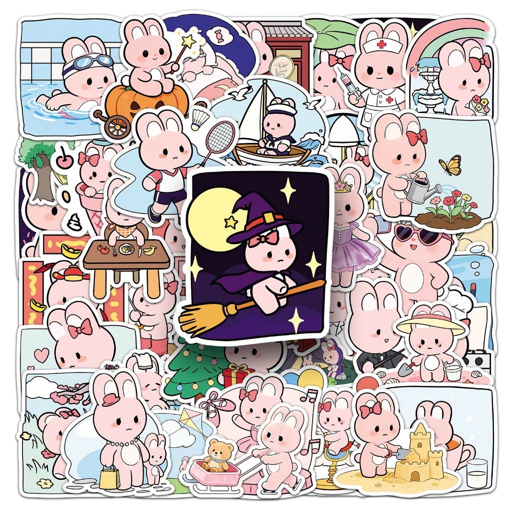 50ชิ้นน่ารักกระต่ายสีชมพูสติกเกอร์สําหรับโทรศัพท์แล็ปท็อปสมุดภาพศิลปะหมวกกันน็อคสติ๊กเกอร์กราฟฟิตีกันน้ํา ทําเอง