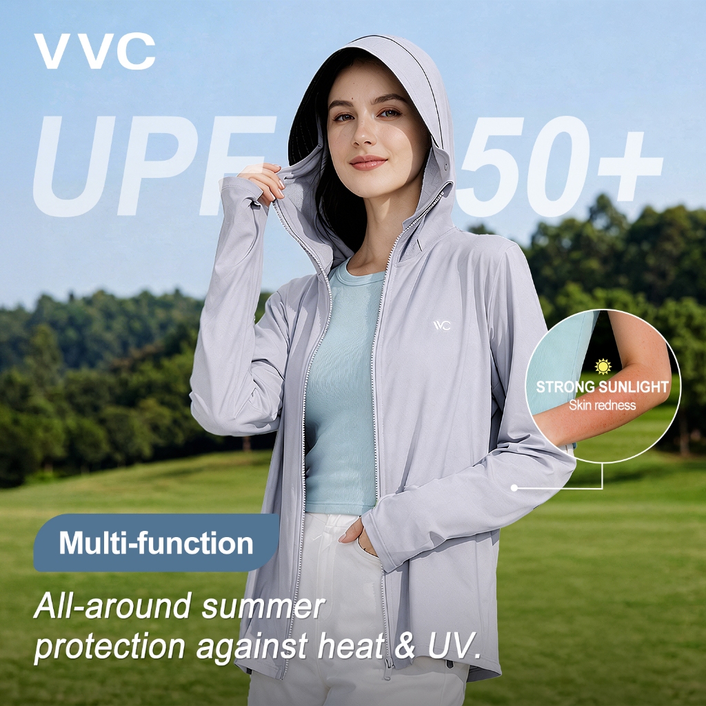 VVC เสื้อกันแดดผู้หญิงสีสันสดใส UPF300+ ป้องกันUV99.99% เนื้อผ้าเย็นระบายอากาศดี สำหรับกลางแจ้ง