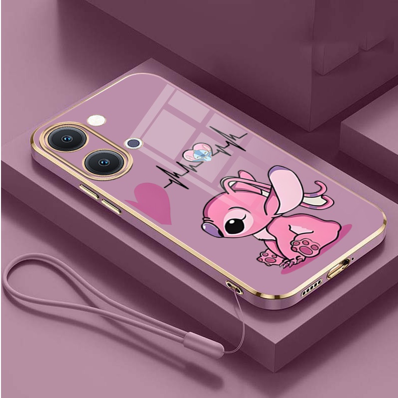Vivo Y05 Y11d Y31d Y21 5G Plated Glossy Rubber Soft Case Mobile Shell Disney Stitch Cover