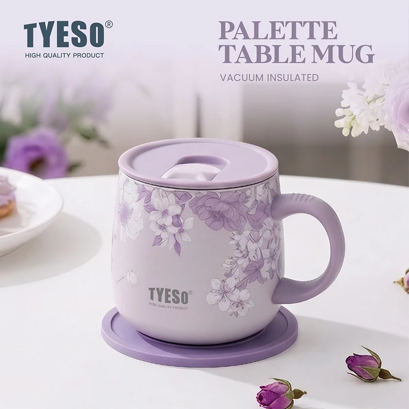 TYESO Lavender Floral Insulated Tumbler สแตนเลสถ้วยสูญญากาศพร้อมฟาง 24H เย็น 12H ร้อน thumbnail 4