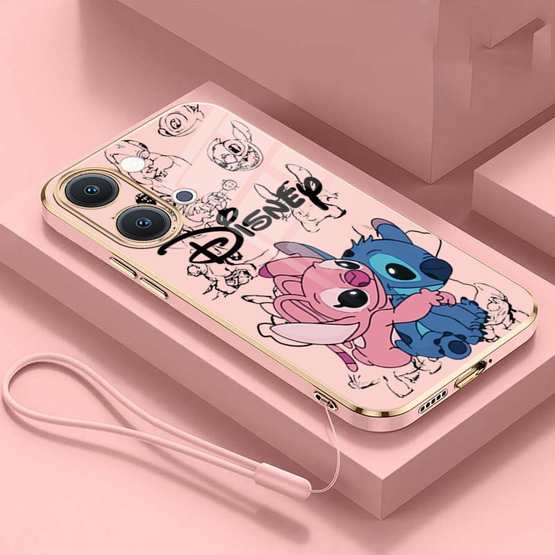 Vivo Y05 Y11d Y31d Y21 5G คู่ Hug Stitch Disney Case Glossy ชุบฝาครอบเชลล์ปกป้อง