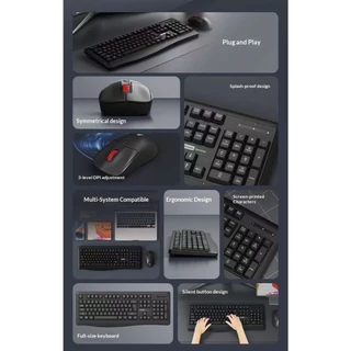Lenovo KN230 2.4G คีย์บอร์ดและเมาส์ไร้สาย Combo ปุ่มเงียบบางเฉียบกันน้ํากันฝุ่น Ergonomic Optical Mouse ชุดสําหรับ Windows PC แล็ปท็อป Office Home