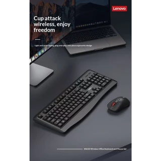 Lenovo KN230 2.4G คีย์บอร์ดและเมาส์ไร้สาย Combo ปุ่มเงียบบางเฉียบกันน้ํากันฝุ่น Ergonomic Optical Mouse ชุดสําหรับ Windows PC แล็ปท็อป Office Home