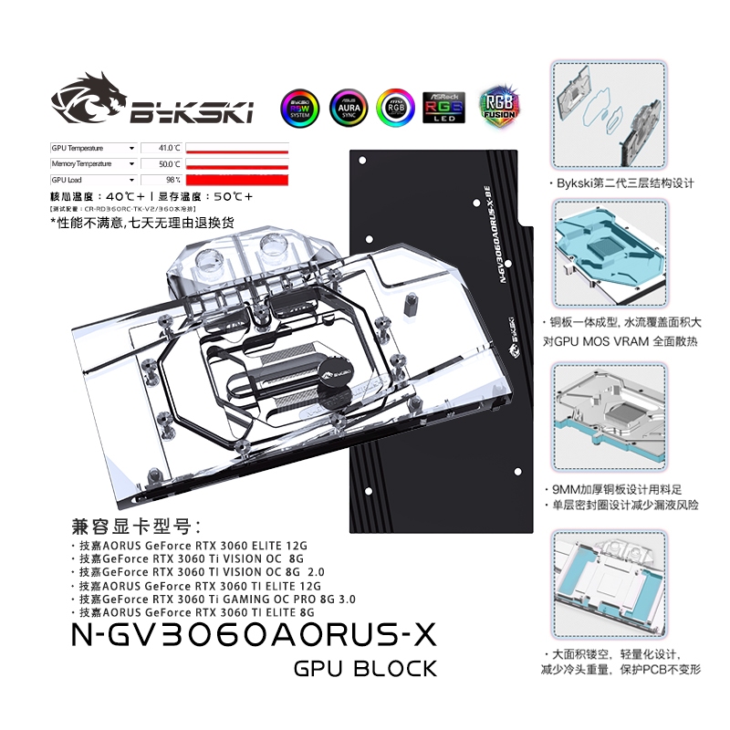 Bykski GPU Water Block สําหรับ Gigabyte AORUS RTX 3060 Elite 12G (N-GV3060AORUS-X)
