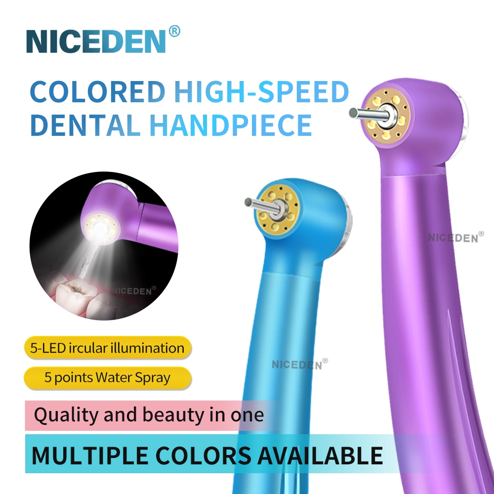 NICEDEN 5-LED Light ห้าจุดสเปรย์น้ําสี Handpiece ทันตกรรมความเร็วสูง